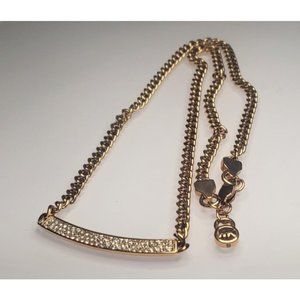 MICHAEL KORS Signed Rose Gold tone Rhinestone Pendant Necklace Logo Hang Tag